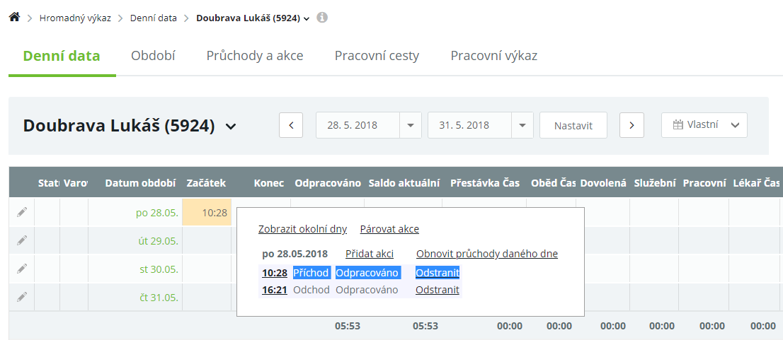 Obr. 5: Evidovaný průchod přes tabletovou aplikaci